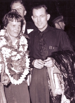 Amelia Earhart and Fred Noonan in Hawaii, on the eve of their ill-fated takeoff from Luke Field on March 20, 1937. 