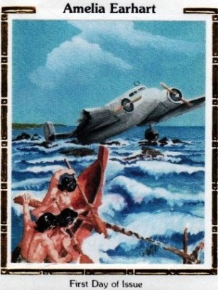 One of four covers issued in June 1987 to commemorate the fiftieth anniversary of Amelia Earhart's landing off Barre Island, Mili Atoll, in the Marshall Islands. 