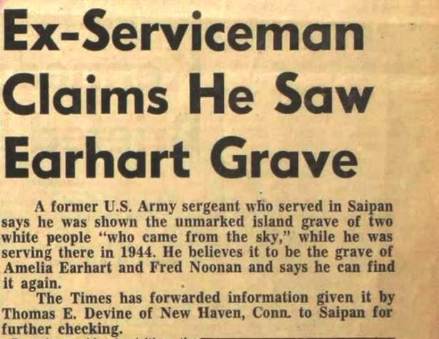 This story, which announced Thomas E. Devine's Saipan gravesite claim, appeared in the San Mateo Times on July 16, 1960. Devine returned to Saipan in 1963 and located the gravesite shown to him by the Okinawan woman in August 1945, but did not share his find with Fred Goerner. Instead Devine planned to return to Saipan by himself, but he never again got the opportunity.
