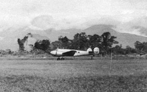Guinea Airways employee Alan Board is credited with this photo of the Electra just before leaving the ground on its takeoff from Lae, New Guinea on the morning of July 2, 1937. This is the last known photo of the Earhart Electra. 